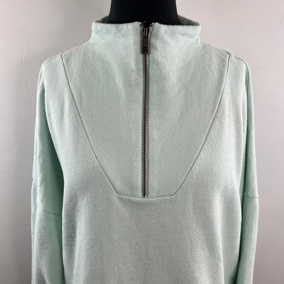 Sweaty Betty Blue Sweatshirt Mock Neck Half Zip Drop Shoulder Banded Hem Sz XXL - Picture 3 of 10